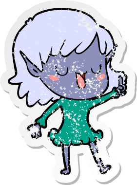 Bir insan tarafından çizilmiş karikatür elf kızının sıkıntılı çıkartması.