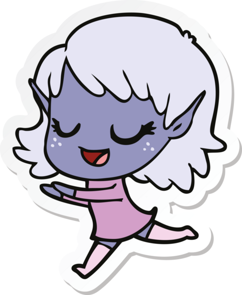 Bir insan tarafından çizilen mutlu bir elf kızının çıkartması.