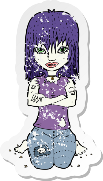 Bir insan tarafından çizilmiş vampir bir kızın gerilimli çıkartması.