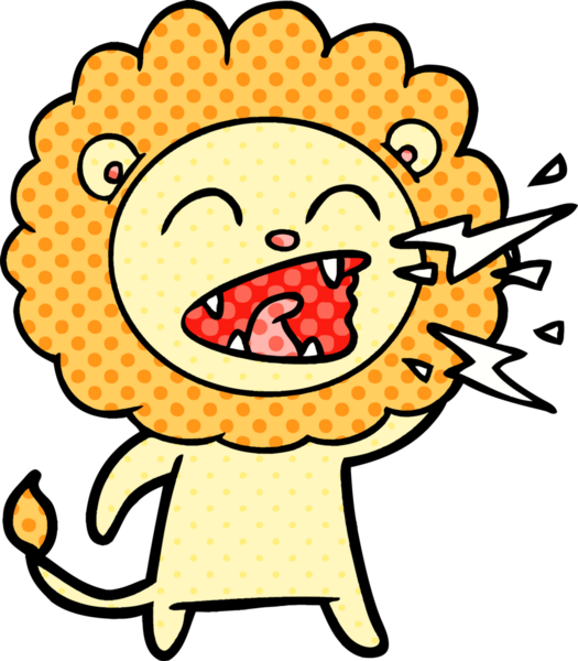 Bir insan tarafından çizilmiş kükreyen aslan çizgi filmi.