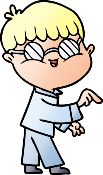 Bir insan tarafından çizilmiş gözlük takan çizgi film çocuğu.