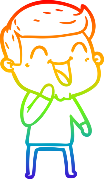 Gökkuşağı gradyan çizgi çizimi bir insan tarafından çizilmiş gülen bir karikatür adam