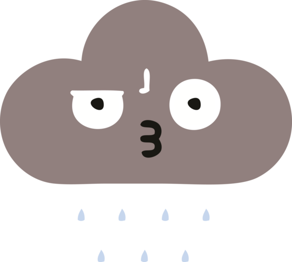 Bir insan tarafından çizilen fırtına bulutunun düz renkli retro karikatürü