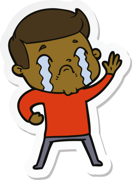 Bir insan tarafından çizilmiş, ağlayan bir çizgi film karakterinin çıkartması.