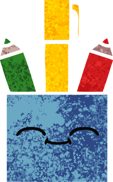 Bir insan tarafından çizilmiş kalem kabının retro illüstrasyon tarzı karikatürü