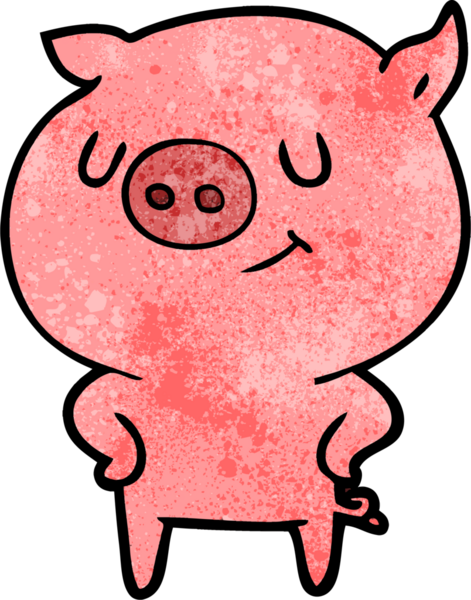 Bir insan tarafından çizilmiş mutlu çizgi film domuzu.