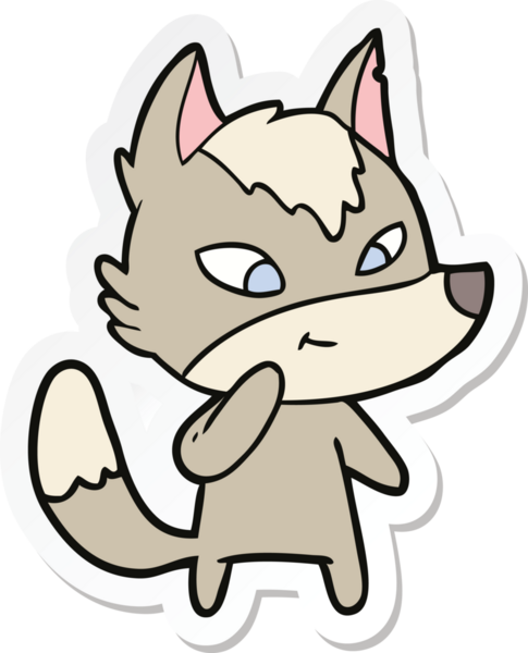 Bir insan tarafından çizilmiş dost canlısı bir kurt çizgi filminin çıkartması.