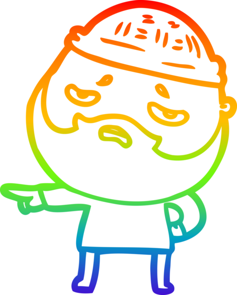 Bir insan tarafından çizilmiş sakallı, endişeli bir çizgi film çizimi.