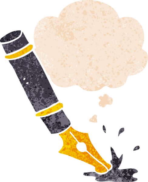 çizgi film dolmakalemi. Düşünce baloncuğu ile grunge sıkıntılı retro desen tarzı bir insan tarafından çizilmiş.