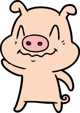 Bir insan tarafından çizilmiş sinirli çizgi film domuzu.