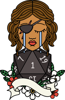 Retro Dövme Tarzı Ağlayan İnsan Haydut Doğal bir d20 ruloyla Bir insan tarafından çizilmiş