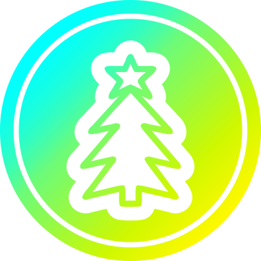 Bir insan tarafından çizilmiş havalı gradyan bir ikona sahip Noel ağacı dairesel simgesi