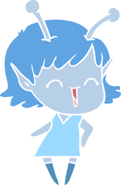 Bir insan tarafından çizilmiş düz renkli uzaylı kız çizgi filmi.