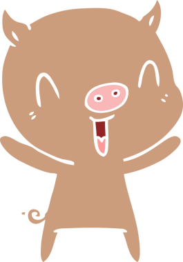 Bir insan tarafından çizilmiş mutlu düz renkli çizgi film domuzu