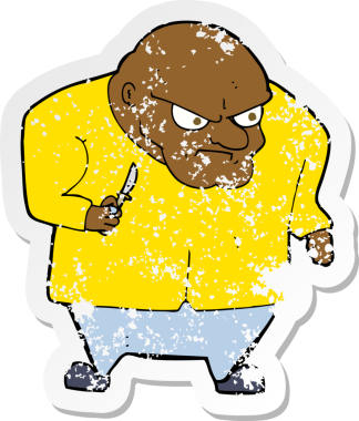 Bir insan tarafından çizilmiş kötü bir adamın retro sıkıntılı çıkartması.