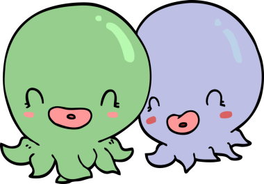 Bir insan tarafından çizilmiş iki ahtapot.