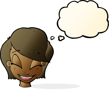 Bir insan tarafından çizilmiş düşünce kabarcığı olan güzel bir kadın yüzü.