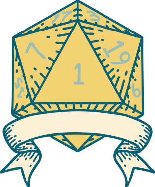 Retro Dövme Biçimi Doğal Bir d20 zar bir insan tarafından çizildi