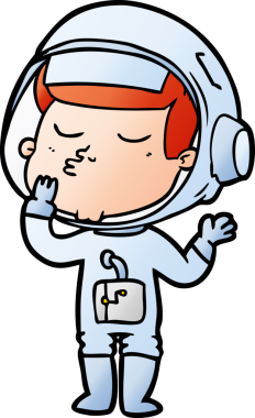 Bir insan tarafından çizilmiş kendine güvenen bir astronot çizgi filmi.