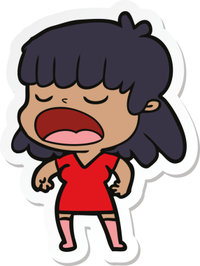 Bir insan tarafından çizilmiş yüksek sesle konuşan bir karikatür kadının çıkartması.