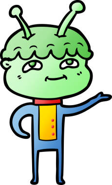 Bir insan tarafından çizilmiş dost canlısı çizgi film uzay adamı.