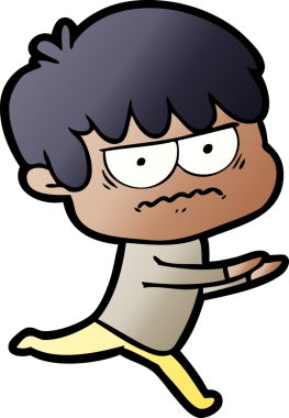 Bir insan tarafından çizilmiş sinirli çizgi film çocuğu.