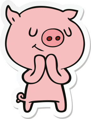 Bir insan tarafından çizilmiş mutlu çizgi film domuzu çıkartması.