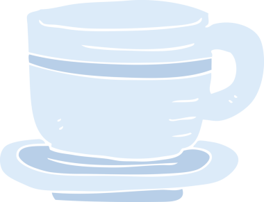 Bir insan tarafından çizilmiş fincan ve fincan tabağının düz renk çizimi