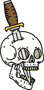 Bir insan tarafından çizilmiş geleneksel bir kafatası dövmesi.