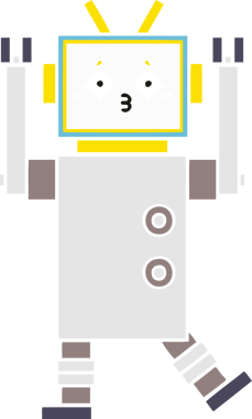 Bir insan tarafından çizilmiş düz renkli bir robot karikatürü