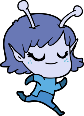 Bir insan tarafından çizilen gülümseyen uzaylı kız çizgi filmi