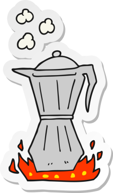 Bir insan tarafından çizilmiş karikatür fırın espresso makinesinin çıkartması.