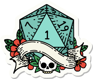 Bir insan tarafından çizilmiş doğal bir d20 zar etiketi.