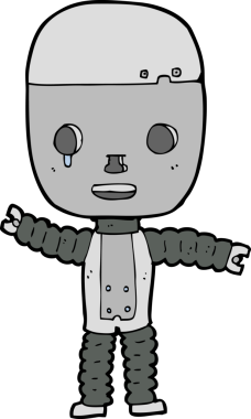 Bir insan tarafından çizilmiş çizgi film robotu