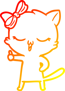 Bir insan tarafından kafasında yay olan çizgi film kedisinin sıcak çizgi çizimi