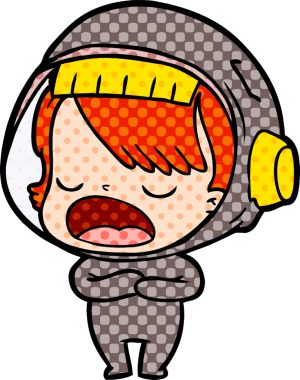 Karikatür astronot kadın bir insan tarafından çizilmiş.