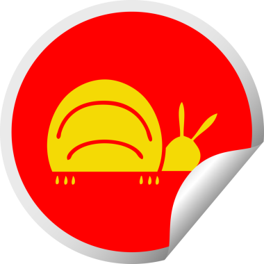 Bir insan tarafından çizilmiş yeşil bir böceğin dairesel kabuk soyma etiketi.