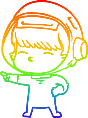 Gökkuşağı gradyan çizimi, bir insan tarafından çizilmiş meraklı bir astronot çizimi.