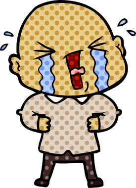 Bir insan tarafından çizilmiş ağlayan kel bir adam.