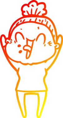 Bir insan tarafından çizilmiş mutlu, yaşlı bir kadının sıcak çizgi çizimi.