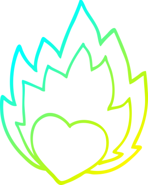 Bir insan tarafından çizilmiş yanan bir kalbin soğuk gradyan çizgisi.