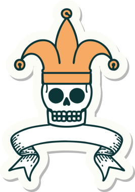 Bir insan tarafından çizilmiş bir kafatası soytarısı dövmesi çıkartması.