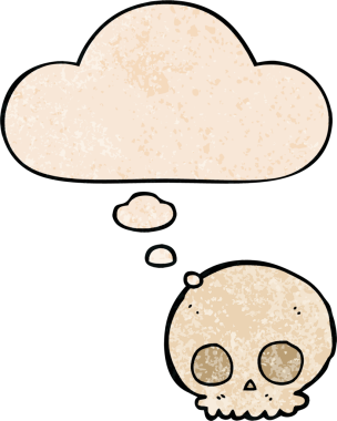 Bir insan tarafından çizilmiş grunge desenli düşünce baloncuklu kafatası.