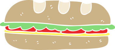 Bir insan tarafından çizilmiş büyük sandviçin düz renk çizimi