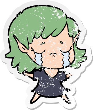 Bir insan tarafından çizilmiş, ağlayan bir elf kızı.