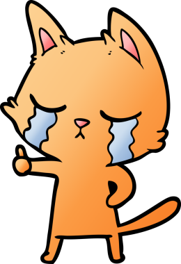 Bir insan tarafından çizilmiş ağlayan çizgi film kedisi.