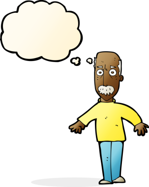 Bir insan tarafından çizilen düşünce baloncuğuyla yaşlı bir adamı sinirlendiren çizgi film.