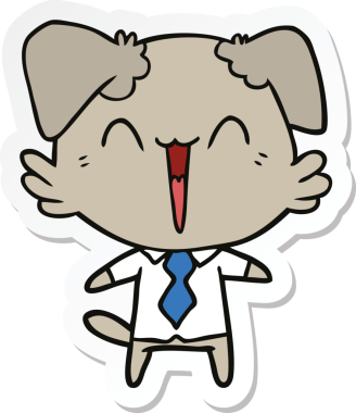 Bir insan tarafından çizilmiş mutlu bir ofis köpeği karikatürü.