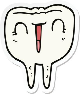 Bir insan tarafından çizilmiş mutlu diş karikatürü çıkartması.