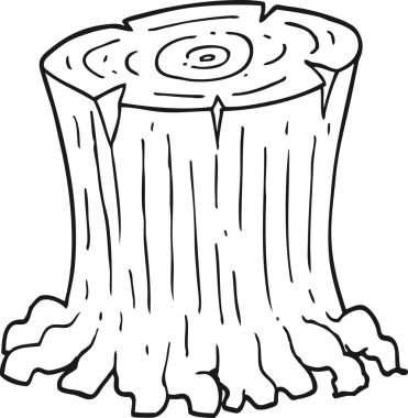 Bir insan tarafından çizilmiş siyah beyaz çizgi film büyük ağaç kütüğü